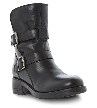 dune peggy black leather biker boot